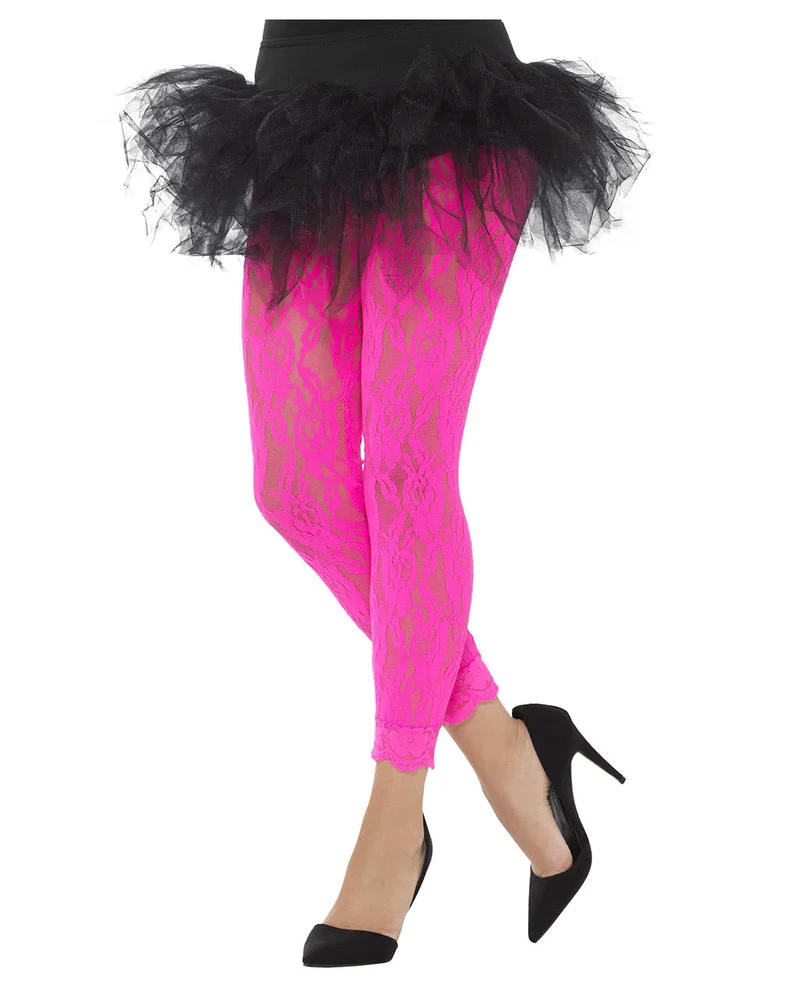 80s Leggings aus Spitze neonpink