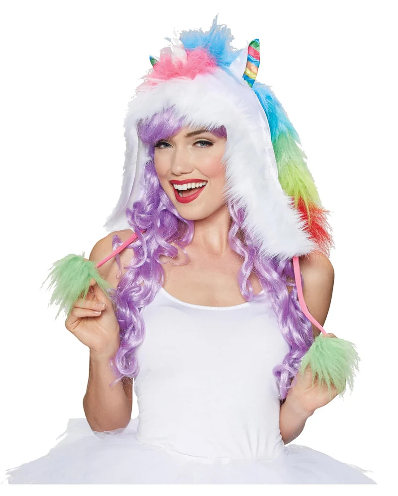 Regenbogen Einhorn Kapuze mit Pom Poms