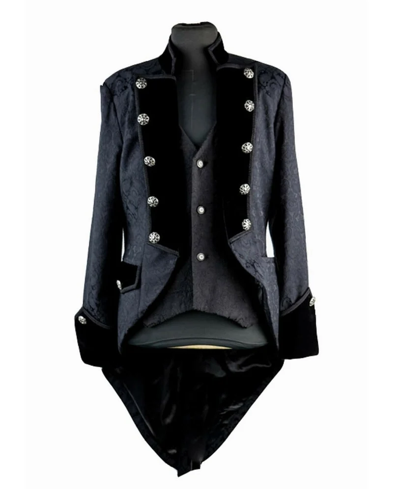 Gothic Herren Brokat Gehrock schwarz