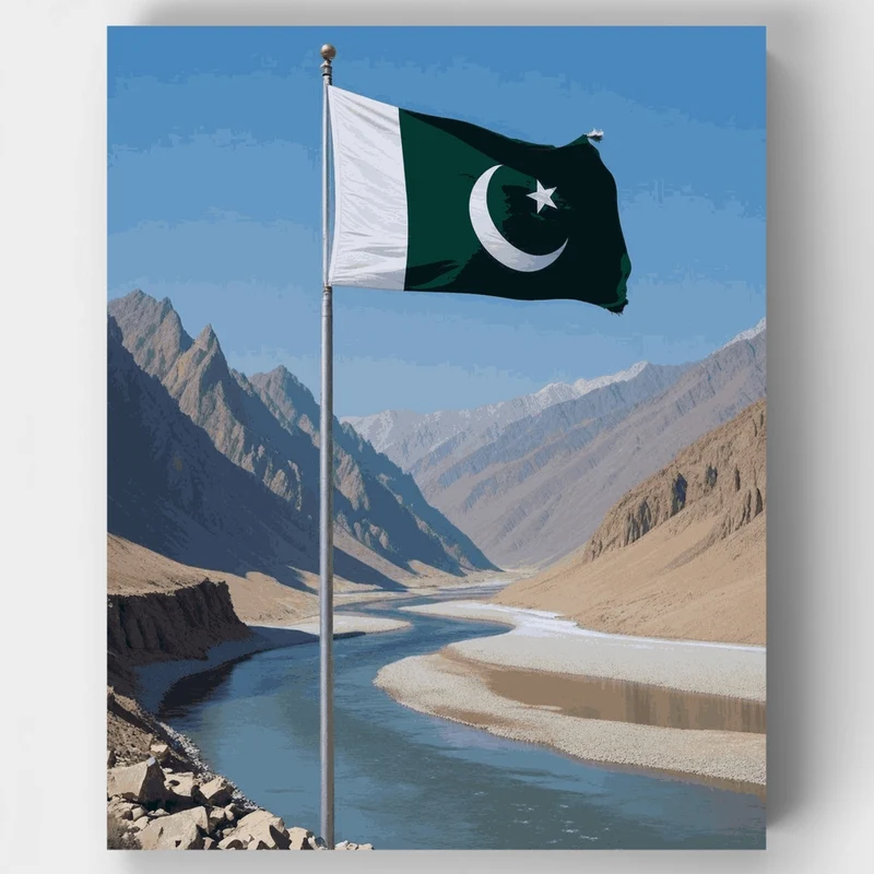 Pakistan Flag in Mountain Valley - Paint by Numbers Kit