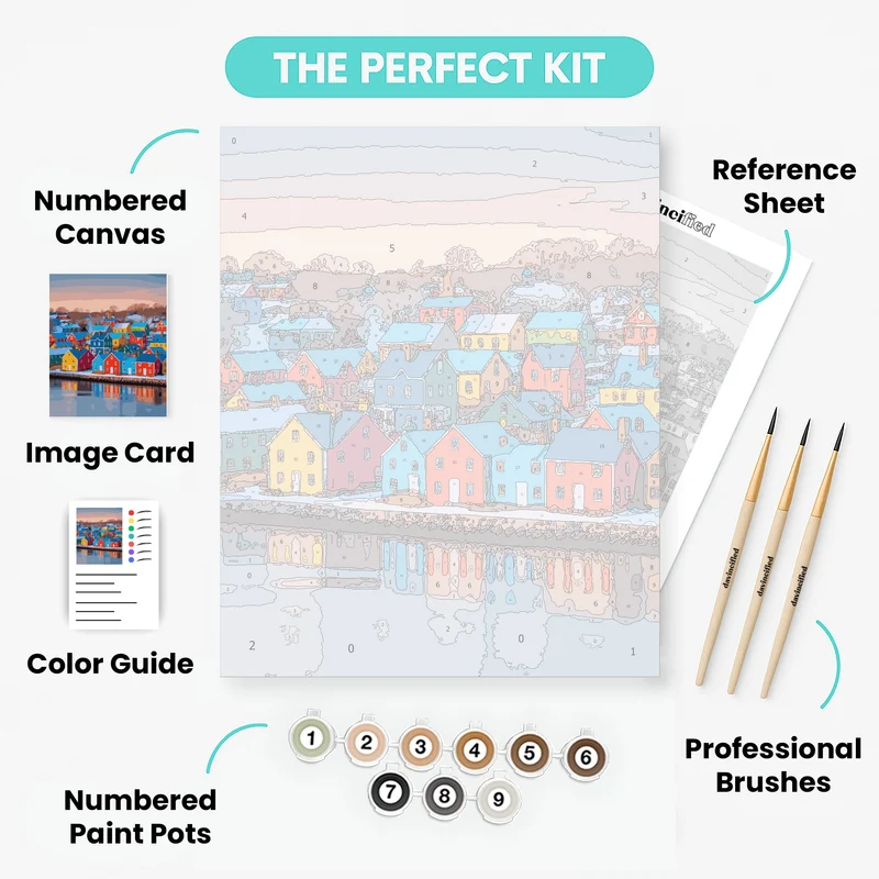 Colorful Waterfront Village - Paint by Numbers Kit