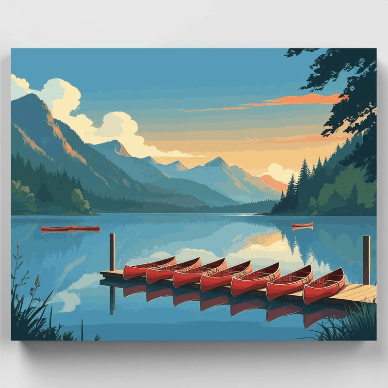 Mountain Lake Canoes - Paint by Numbers Kit