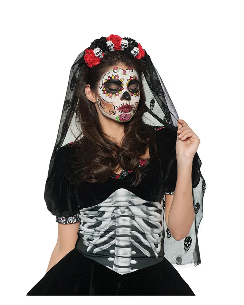 Sugar Skull Haarschmuck mit Schleier