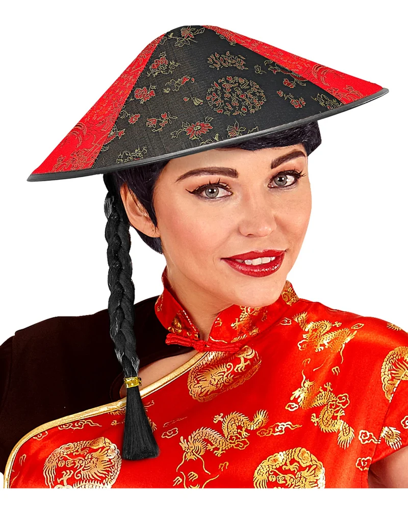 Chinesen Hut mit Zopf
