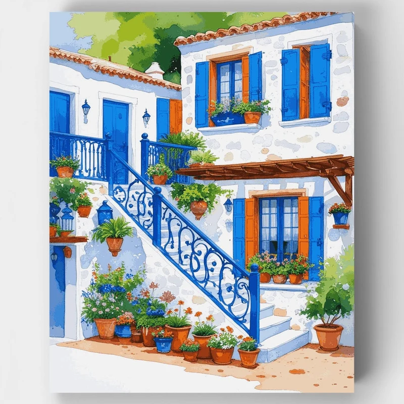 Greek Island Courtyard - Paint by Numbers Kit