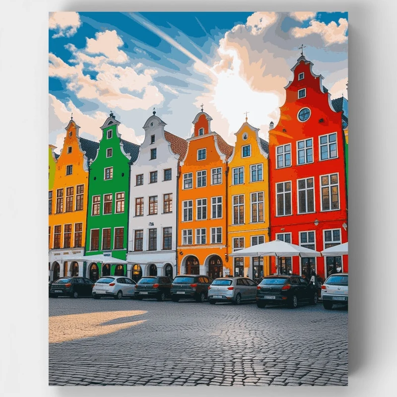 Colorful European Town Square - Paint by Numbers Kit