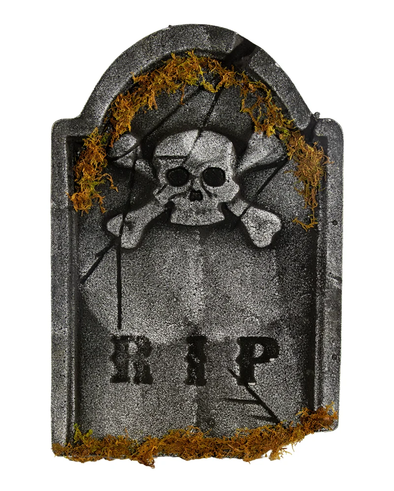 Moosiger R.I.P. Gedenkstein mit Totenkopf 53cm