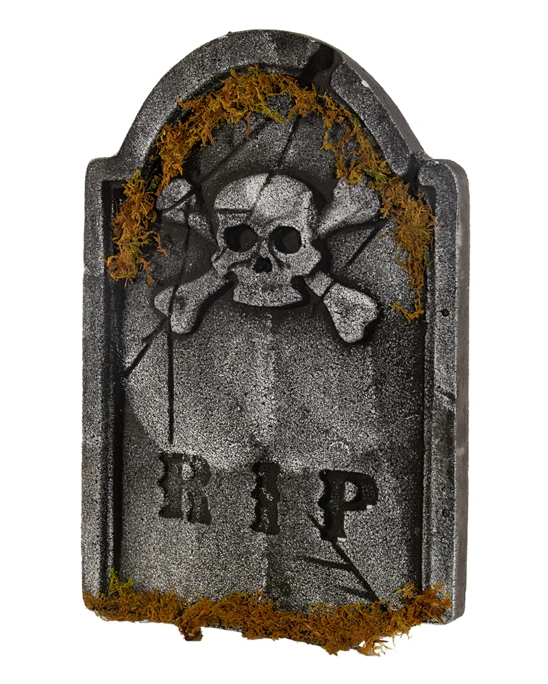 Moosiger R.I.P. Gedenkstein mit Totenkopf 53cm