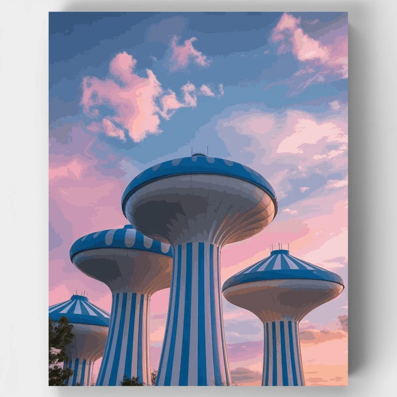 Futuristic Water Towers - Paint by Numbers Kit