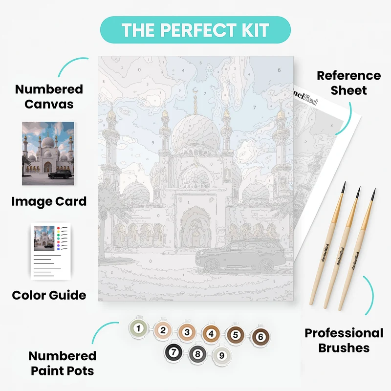 Majestic Mosque with Modern Car - Paint by Numbers Kit
