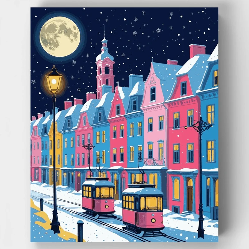 Winter Village Trams - Paint by Numbers Kit