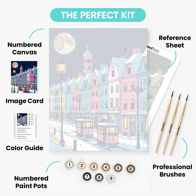 Winter Village Trams - Paint by Numbers Kit