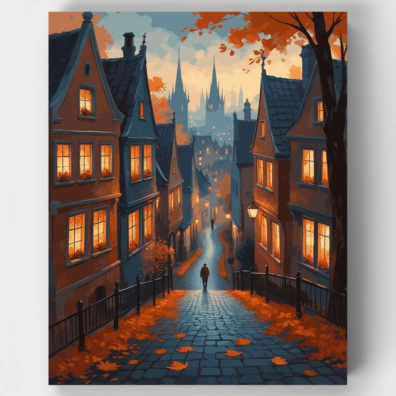 Autumn Evening in European Old Town - Paint by Numbers Kit