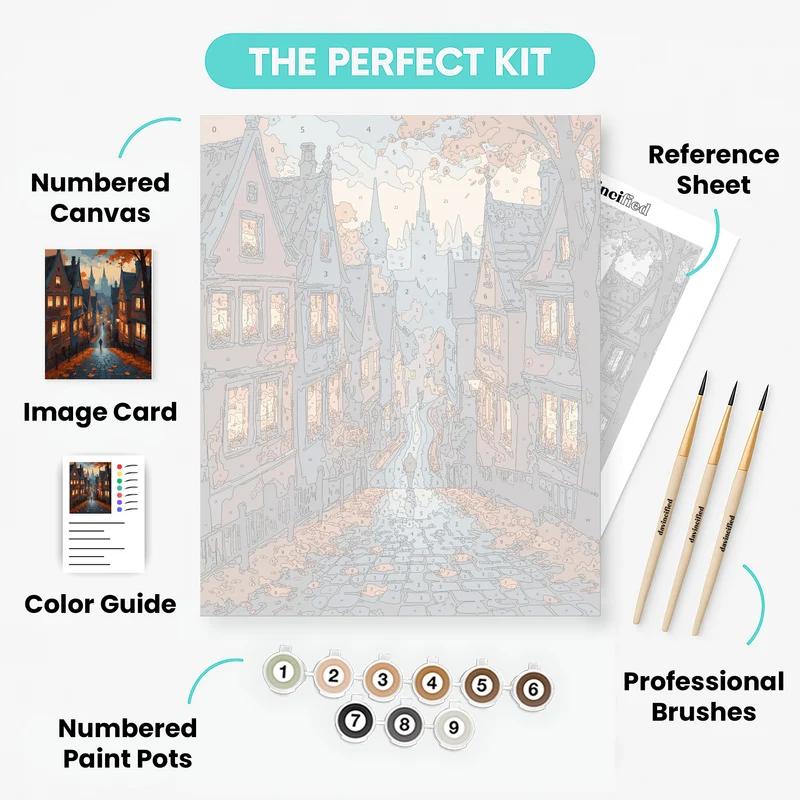 Autumn Evening in European Old Town - Paint by Numbers Kit