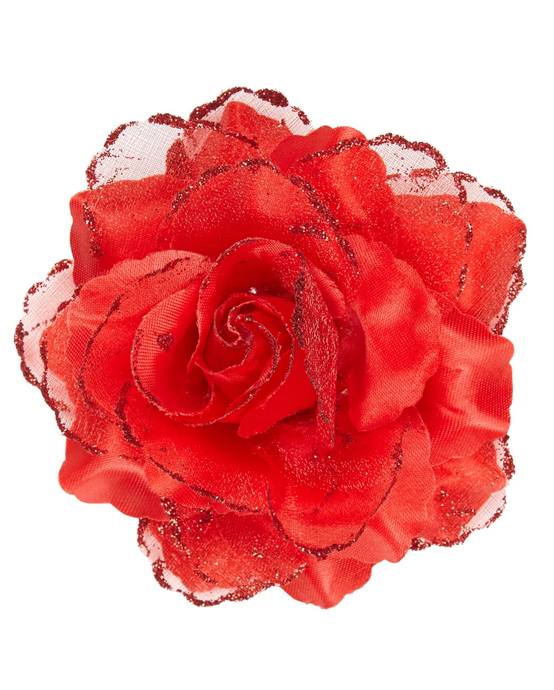 Rote Glitzer-Rose Haarspange