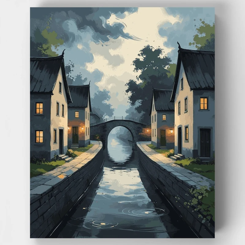 Canal Village Evening - Paint by Numbers Kit