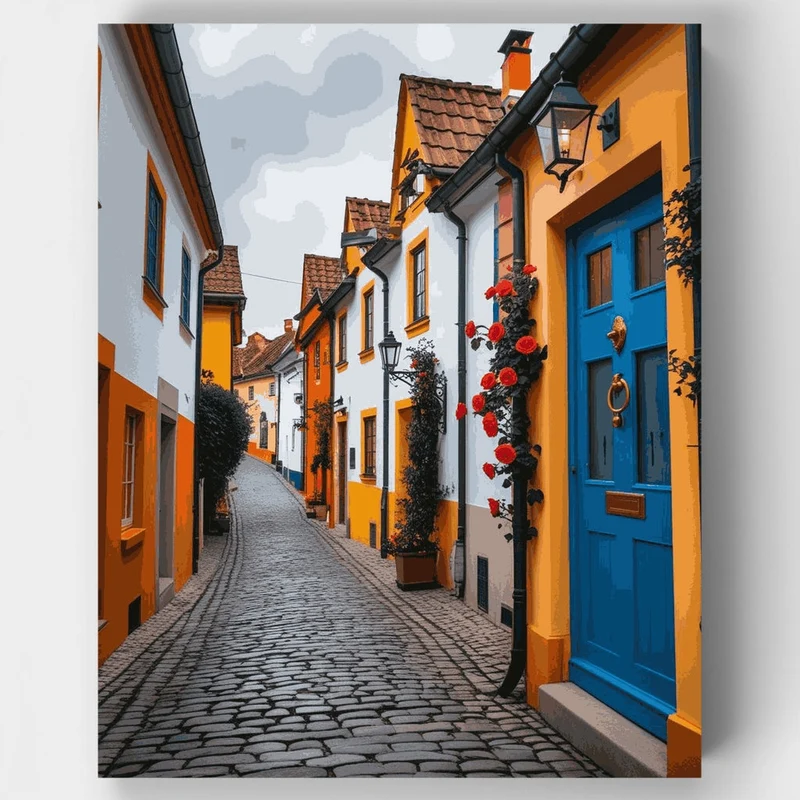Charming European Cobblestone Street - Paint by Numbers Kit