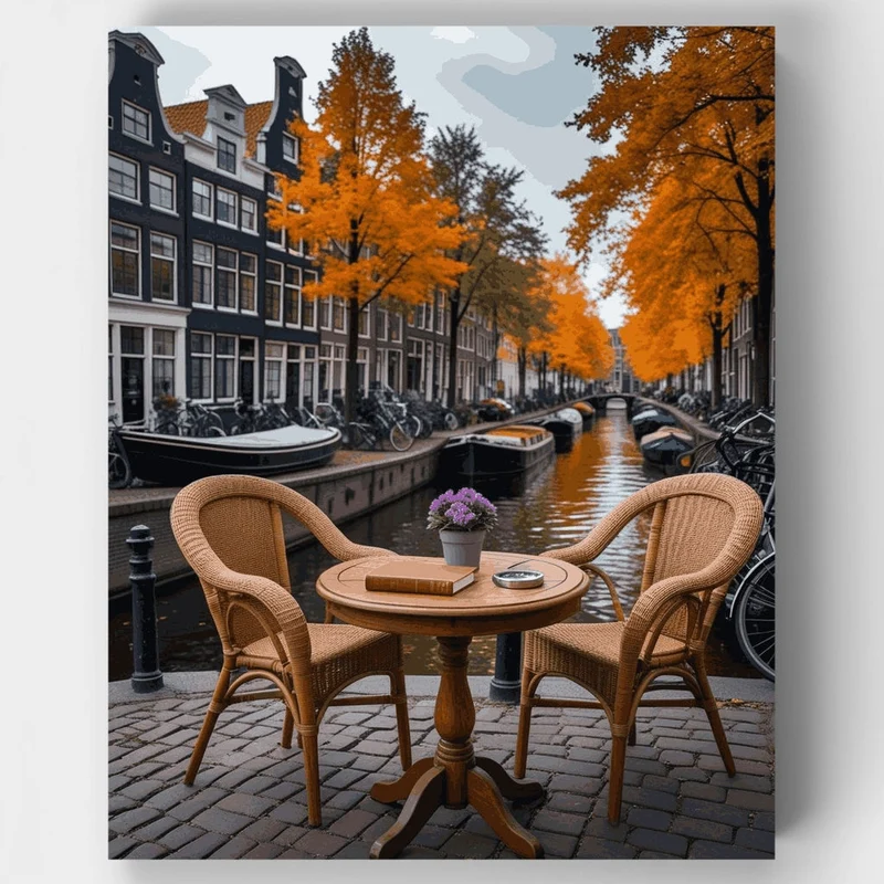 Amsterdam Canal Autumn Café - Paint by Numbers Kit