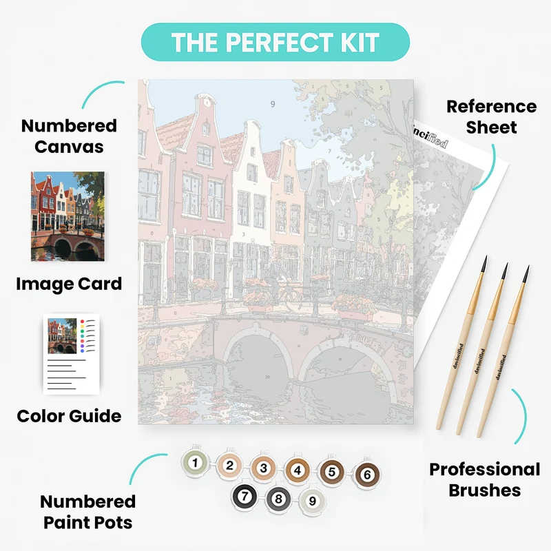 Dutch Canal Houses with Cyclist - Paint by Numbers Kit