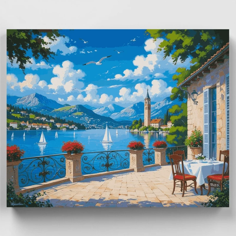 Italian Lake Terrace View - Paint by Numbers Kit