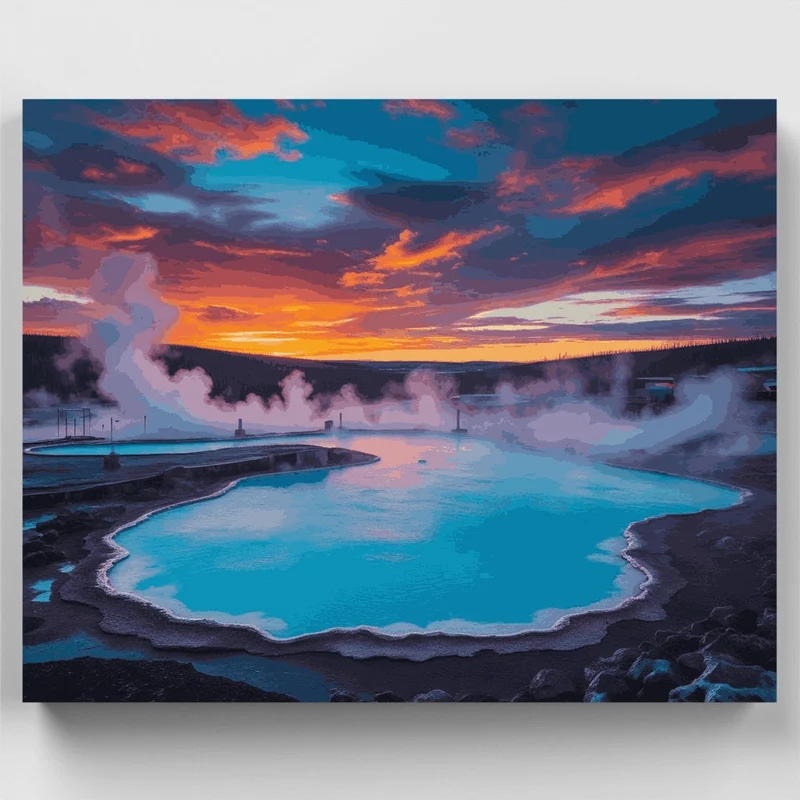 Geothermal Hot Springs at Sunset - Paint by Numbers Kit