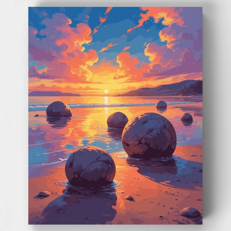 Moeraki Boulders Sunset - Paint by Numbers Kit