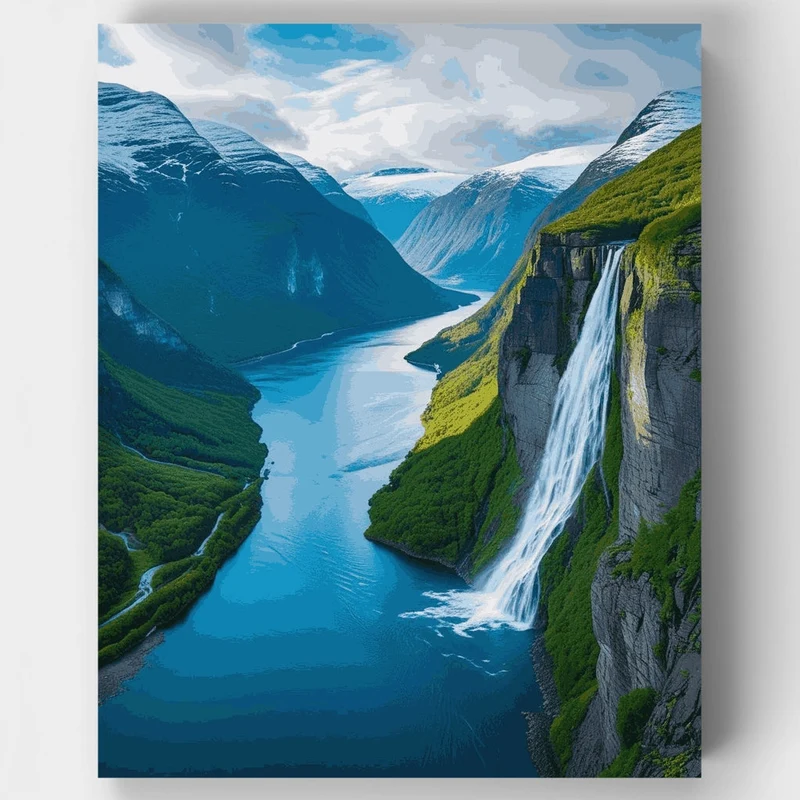 Norwegian Fjord Waterfall - Paint by Numbers Kit