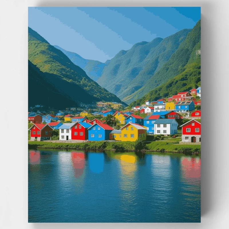 Colorful Norwegian Village - Paint by Numbers Kit