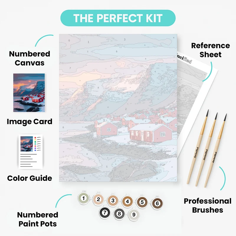 Norwegian Coastal Village at Sunset - Paint by Numbers Kit