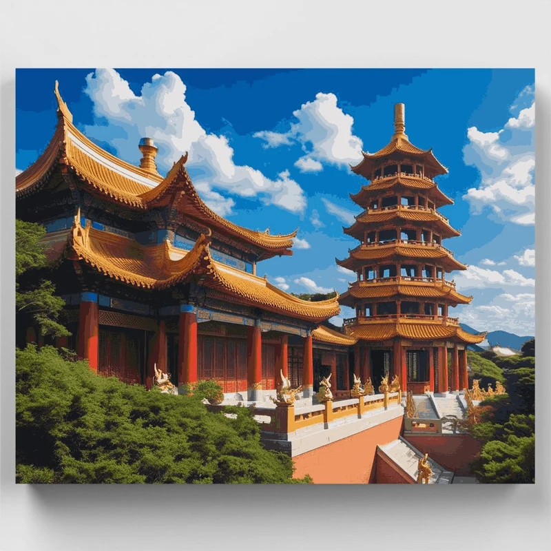 Chinese Temple Complex - Paint by Numbers Kit