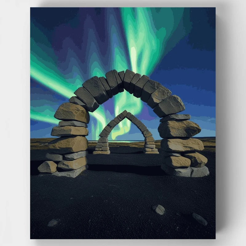 Arctic Stone Arches Under Northern Lights - Paint by Numbers Kit