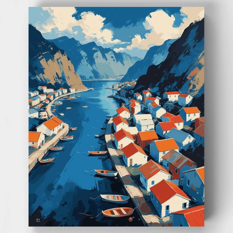 Norwegian Fjord Village - Paint by Numbers Kit