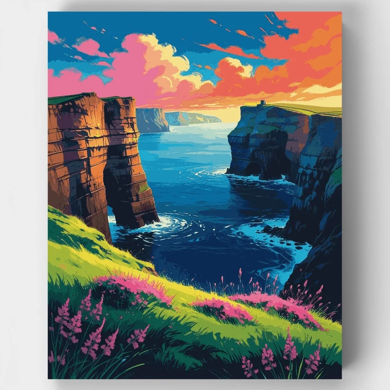 Irish Coastal Cliffs at Sunset - Paint by Numbers Kit