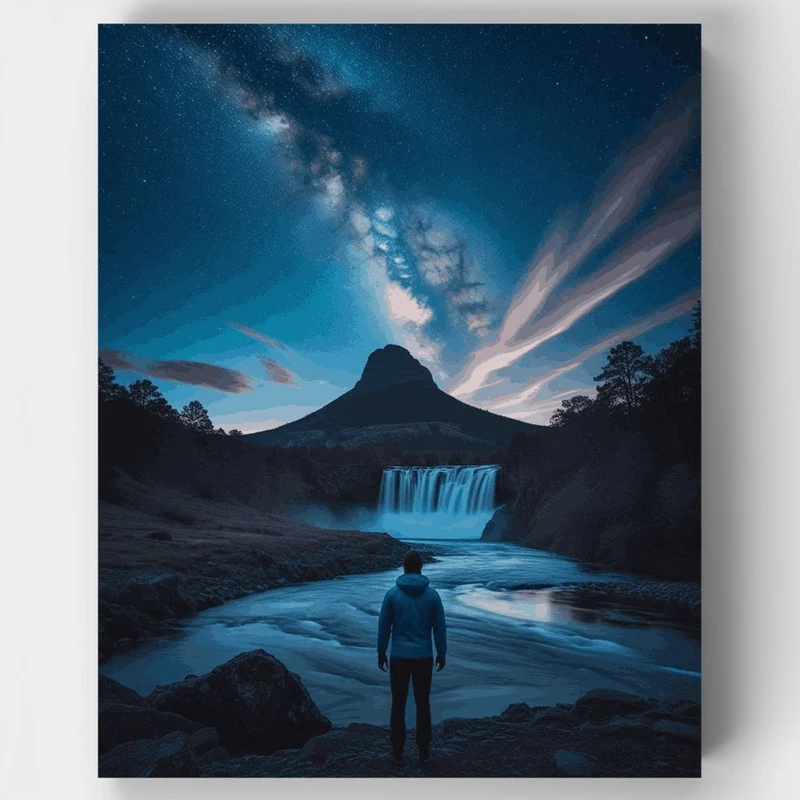 Starry Night Mountain Waterfall - Paint by Numbers Kit