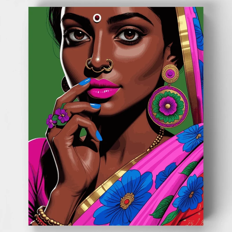 Indian Beauty in Traditional Sari - Paint by Numbers Kit