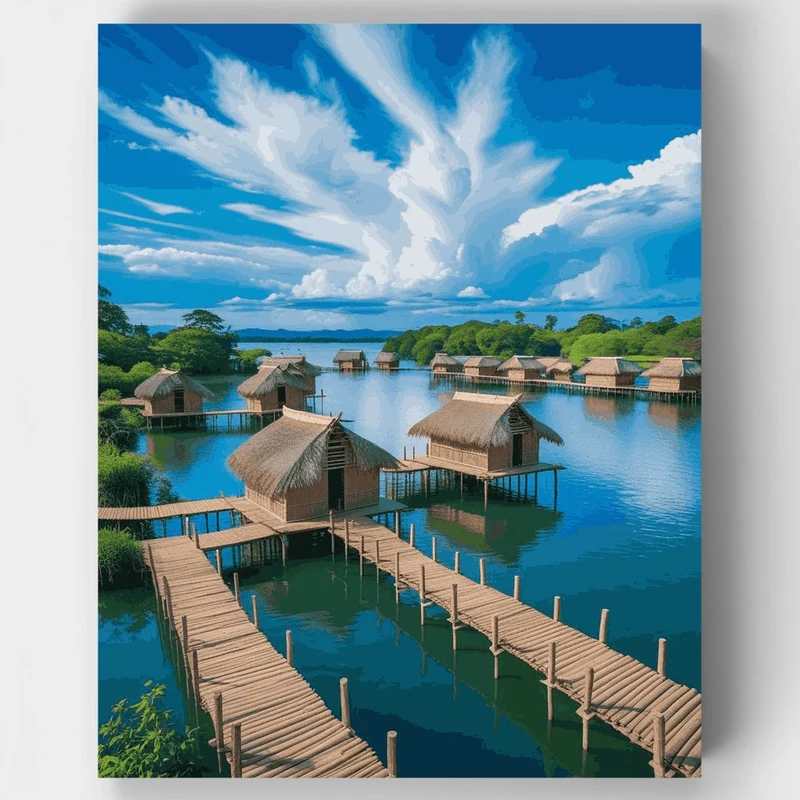 Tropical Overwater Bungalows Paradise - Paint by Numbers Kit