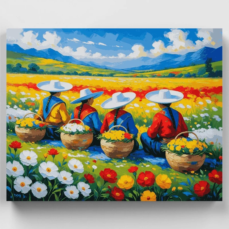 Flower Harvest Workers - Paint by Numbers Kit
