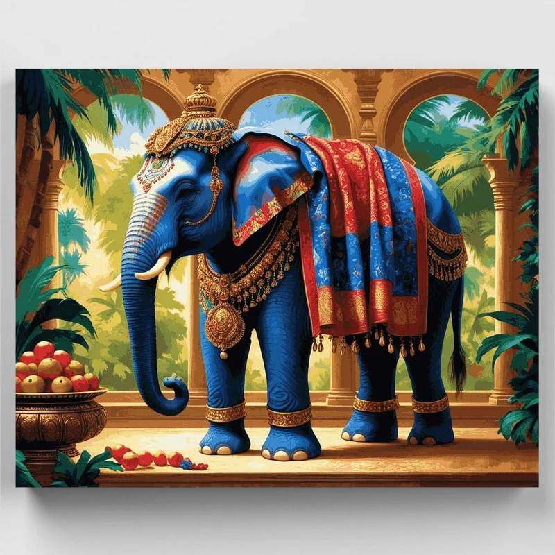 Royal Blue Elephant in Palace - Paint by Numbers Kit