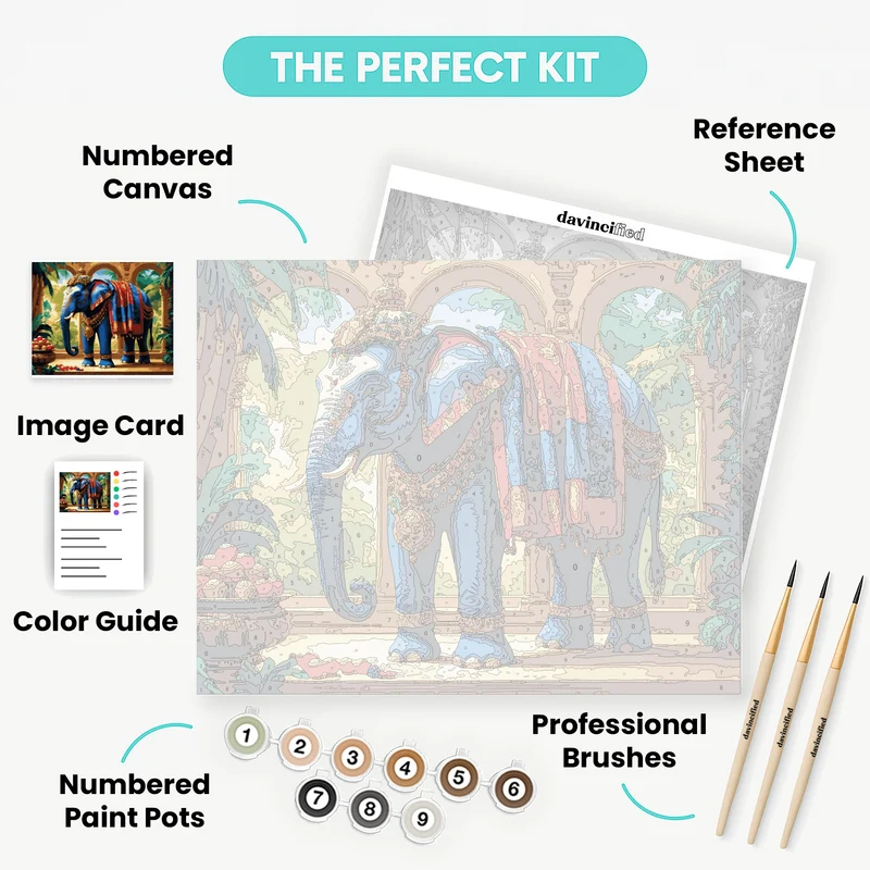 Royal Blue Elephant in Palace - Paint by Numbers Kit