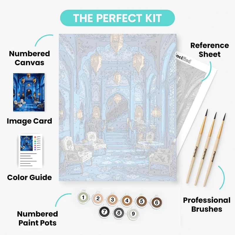 Moroccan Blue Palace Interior - Paint by Numbers Kit