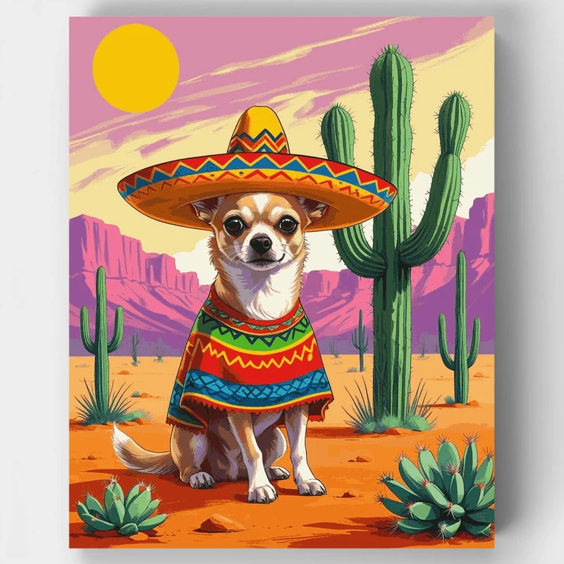 Chihuahua in Mexican Desert - Paint by Numbers Kit