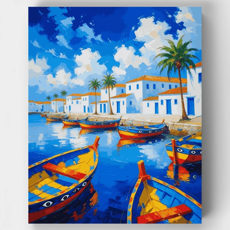 Mediterranean Harbor Boats - Paint by Numbers Kit
