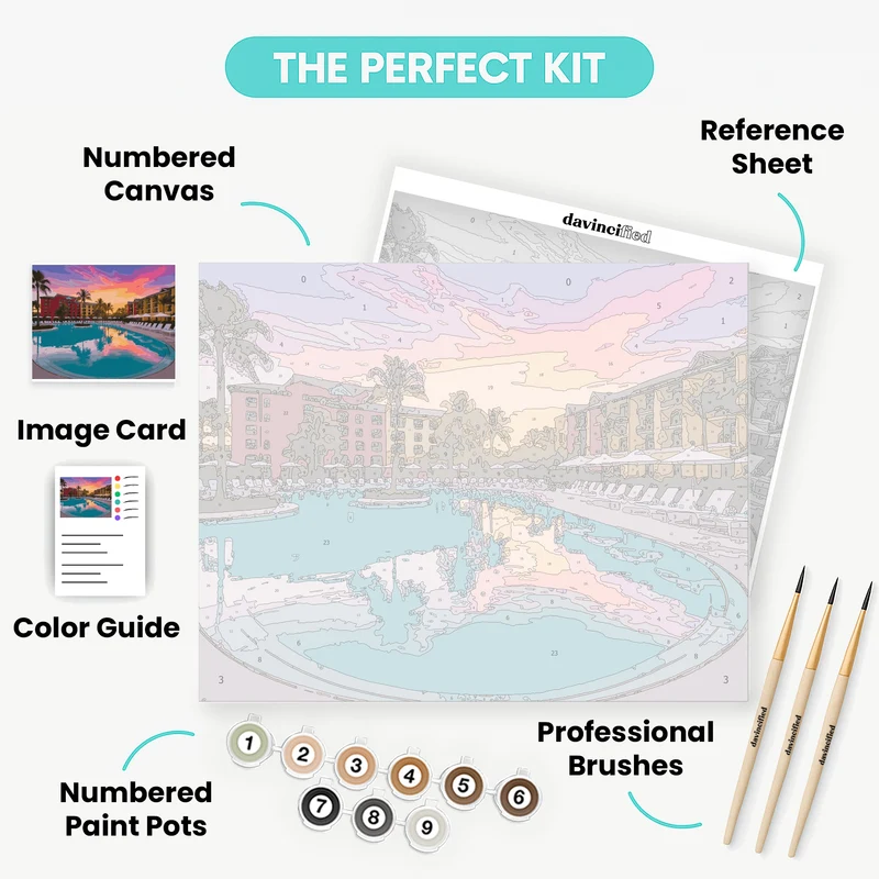 Tropical Resort Paradise at Sunset - Paint by Numbers Kit