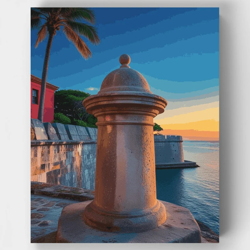 Historic Fortress Watchtower at Sunset - Paint by Numbers Kit