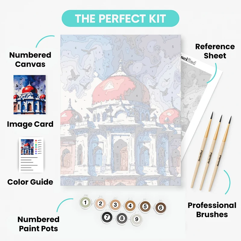 Indian Palace with Red Domes - Paint by Numbers Kit