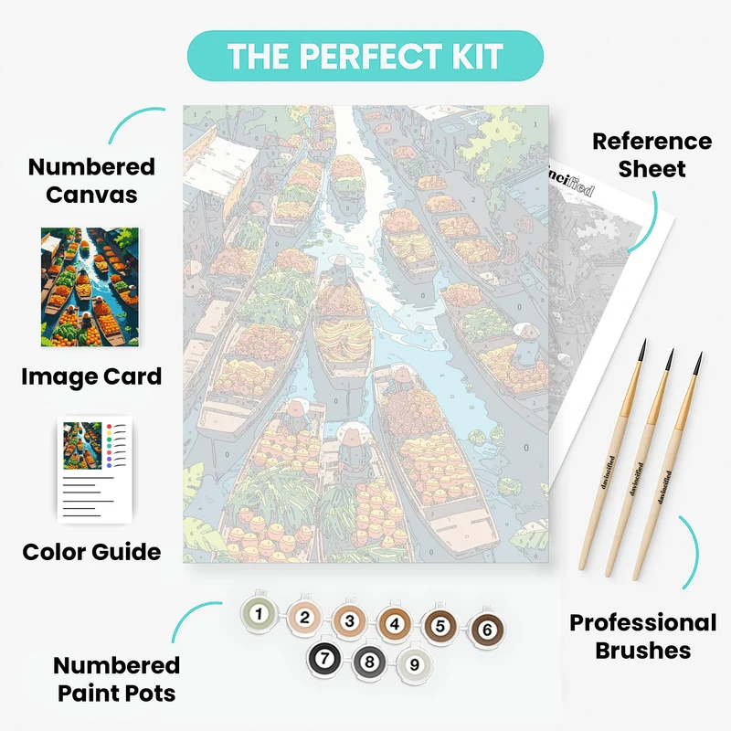 Floating Market Fruit Vendors - Paint by Numbers Kit