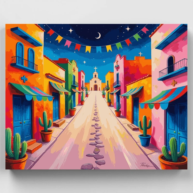 Mexican Village Street - Paint by Numbers Kit