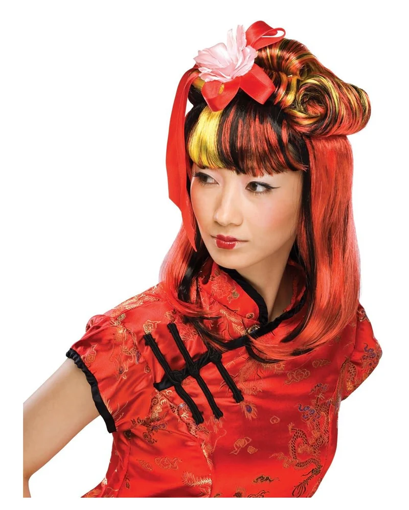 Dragon Lady Perücke schwarz-rot