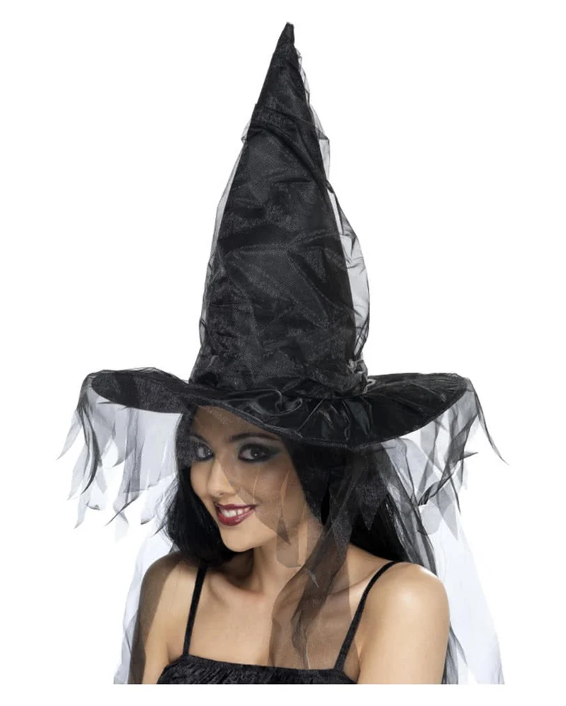 Eleganter Hexenhut mit schwarzem Schleier