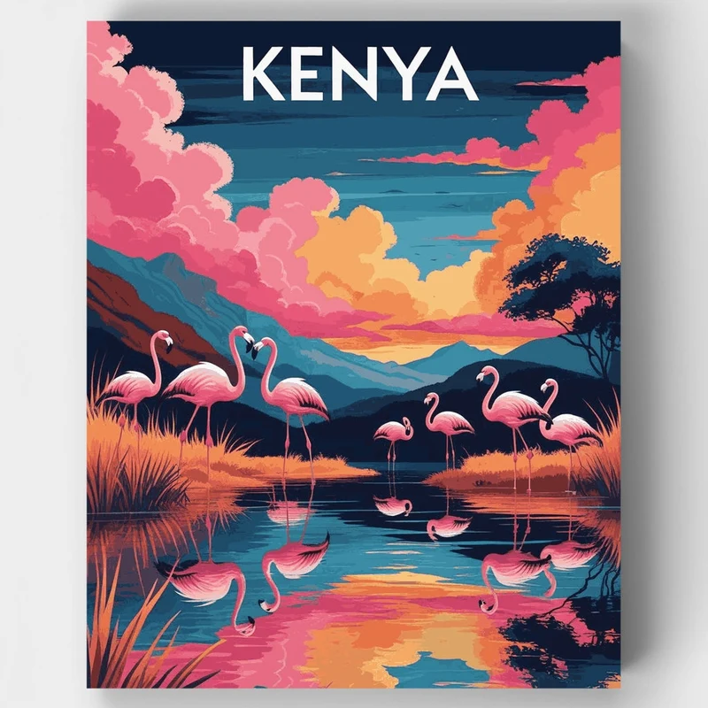 Kenyan Flamingo Lake Sunset - Paint by Numbers Kit